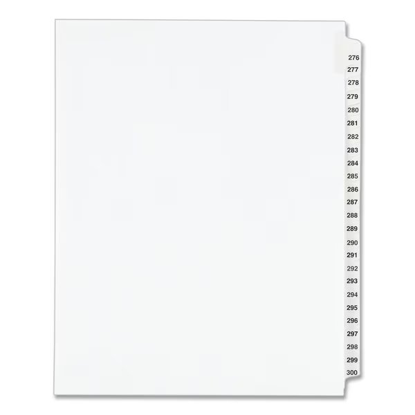 Numerical Index Tab, Side 276-300, White, Pk25, AVERY DENNISON, Mfr# 01341